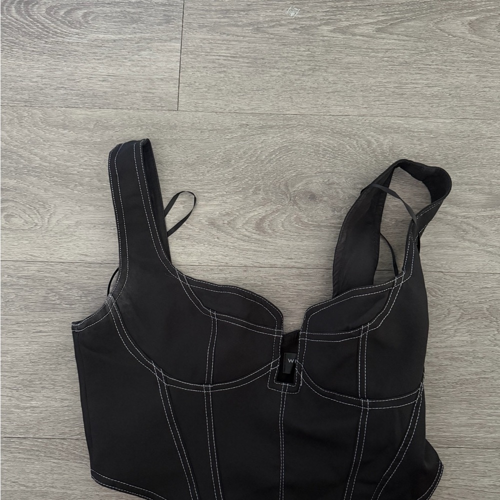 White Fox Boutique Black Top with White Stitching